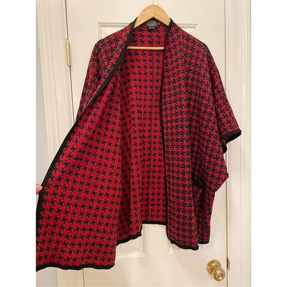 Pendleton 100% Merino Wool Cocoon Cardigan Sweater One Size Red Houndstooth - Picture 3 of 8